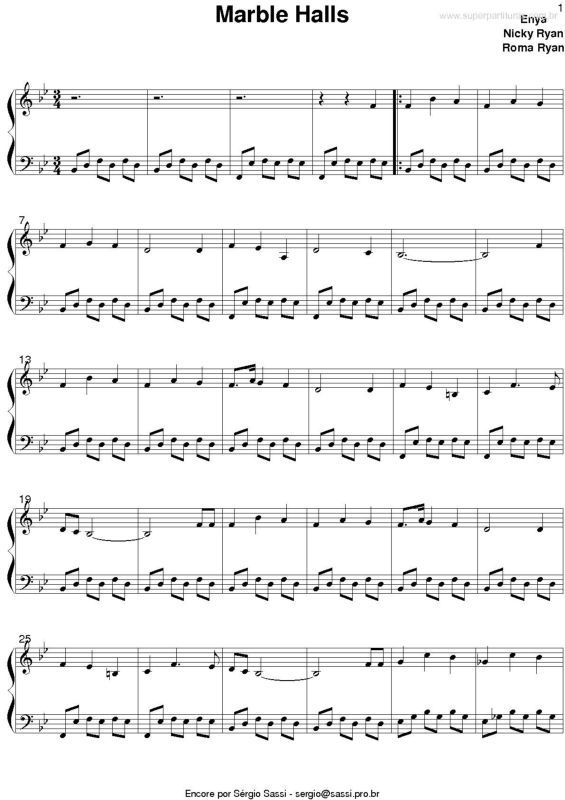 Partitura da música Marble Halls