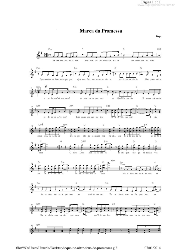 Partitura da música Marca Da Promessa