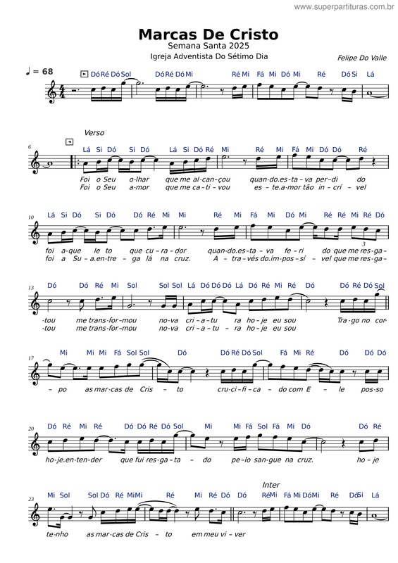 Partitura da música Marcas De Cristo.Mscz