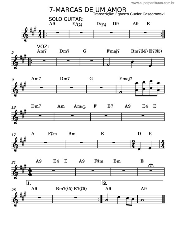 Partitura da música Marcas De Um Amor – Egberto G Gaseorowski