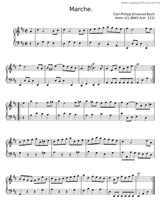 Partitura da música March In D, Bwv Anh. 122 – Carl Philipp Emanuel Bach