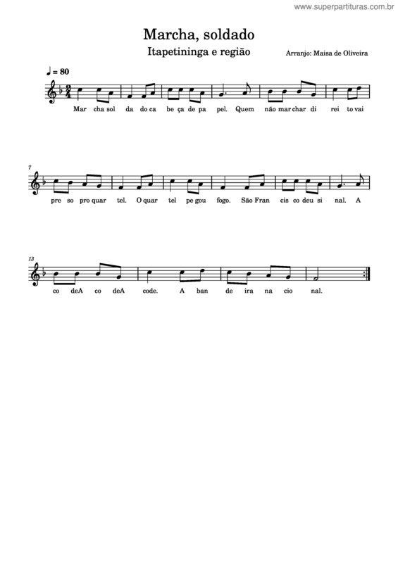 Partitura da música Marcha, Soldado v.3