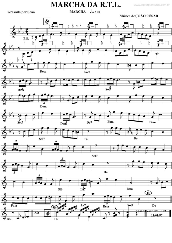 Partitura da música Marcha da R.T.L.