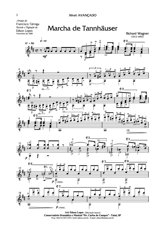 Partitura da música Marcha de Tannhauser