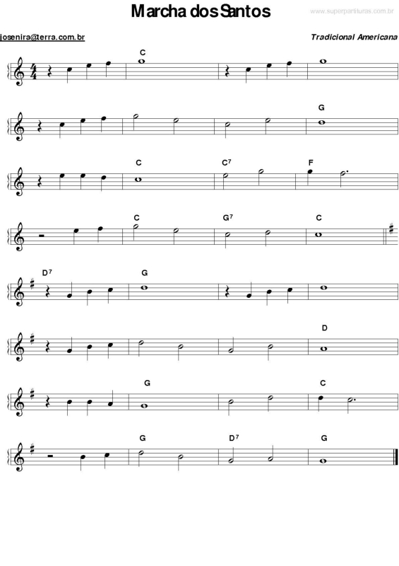 Partitura da música Marcha dos Santos (Folclore Americano)
