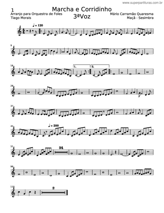 Partitura da música Marcha E Corridinho – Mário Carramão Quaresma v.2