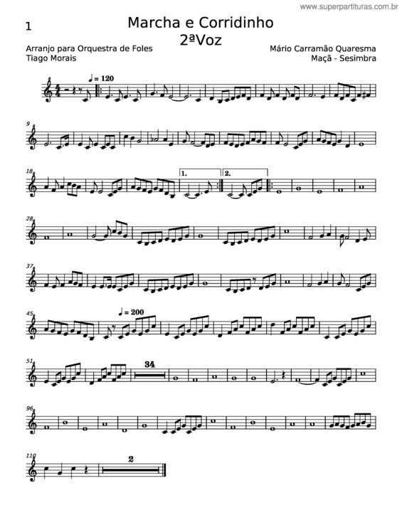 Partitura da música Marcha E Corridinho – Mário Carramão Quaresma v.3