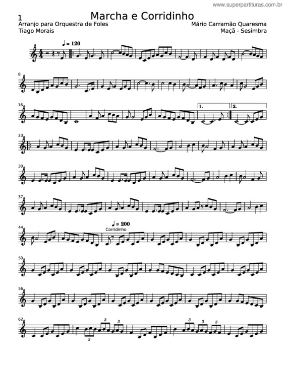 Partitura da música Marcha E Corridinho – Mário Carramão Quaresma