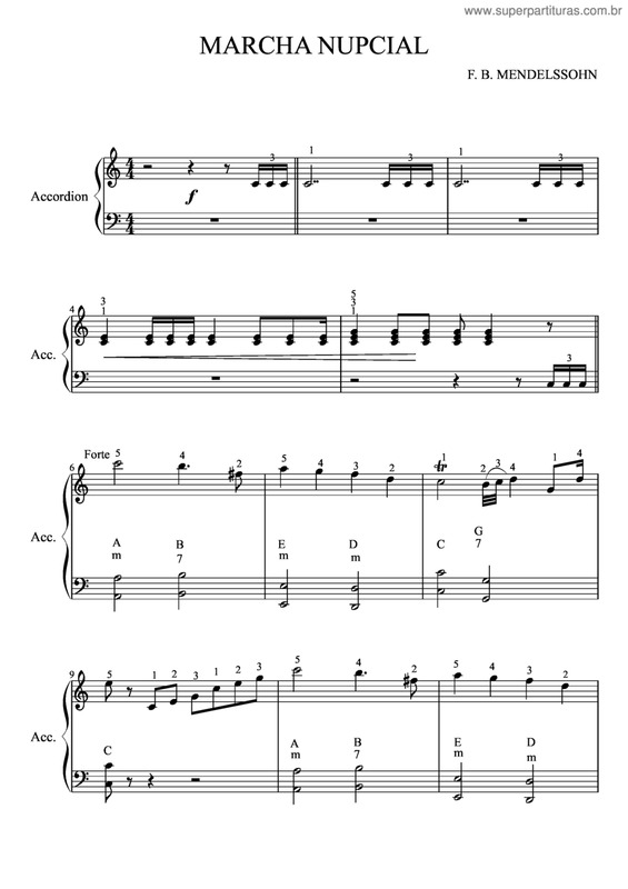 Partitura da música Marcha Nupcial - V-7