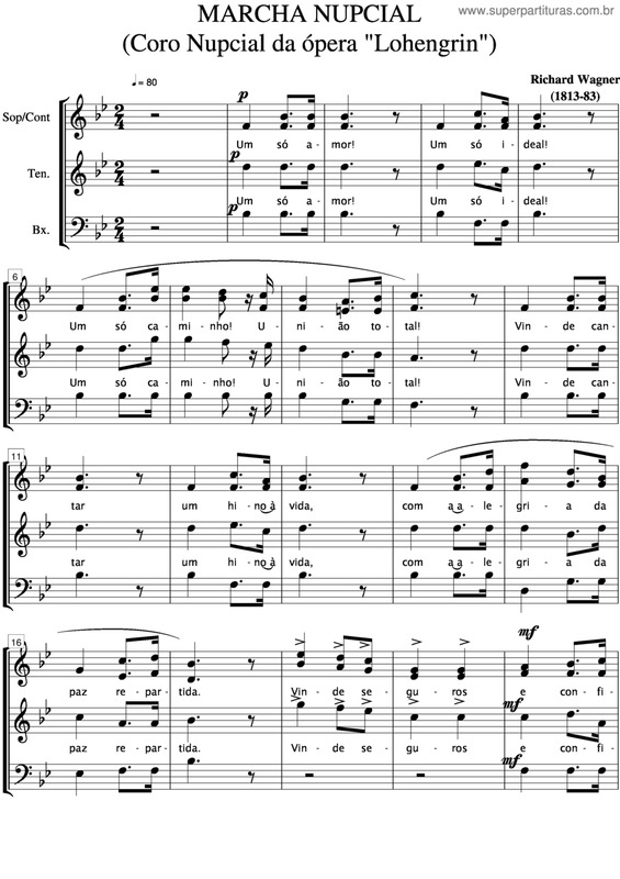 Partitura da música Marcha Nupcial (Lohengrin)