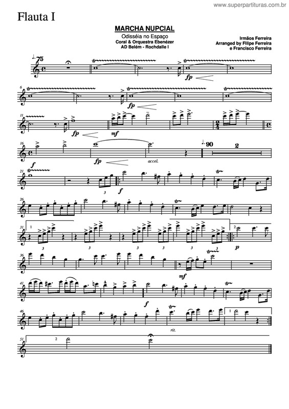 Partitura da música Marcha Nupcial (Odisséia No Espaço)