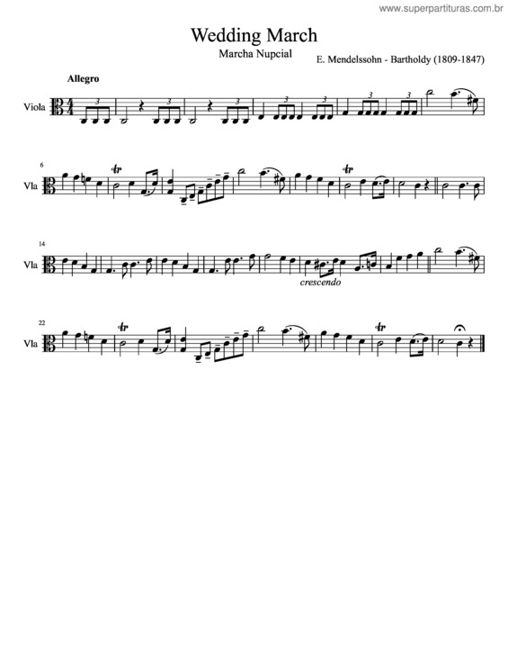 Partitura da música Marcha Nupcial–Wedding March–Viola