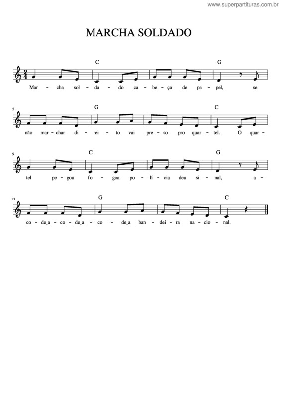 Partitura da música Marcha Soldado – 2