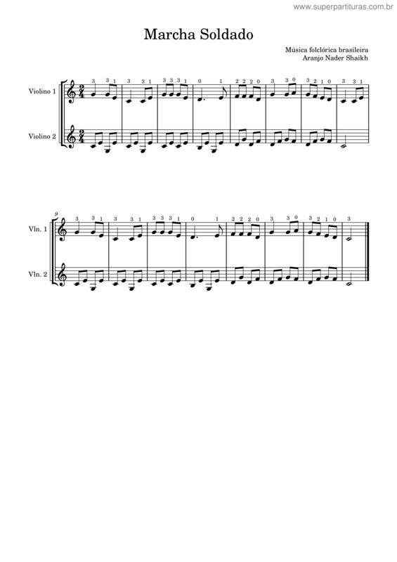 Partitura da música Marcha Soldado – Música Popular Tradicional Brasileira Marcha Soldado