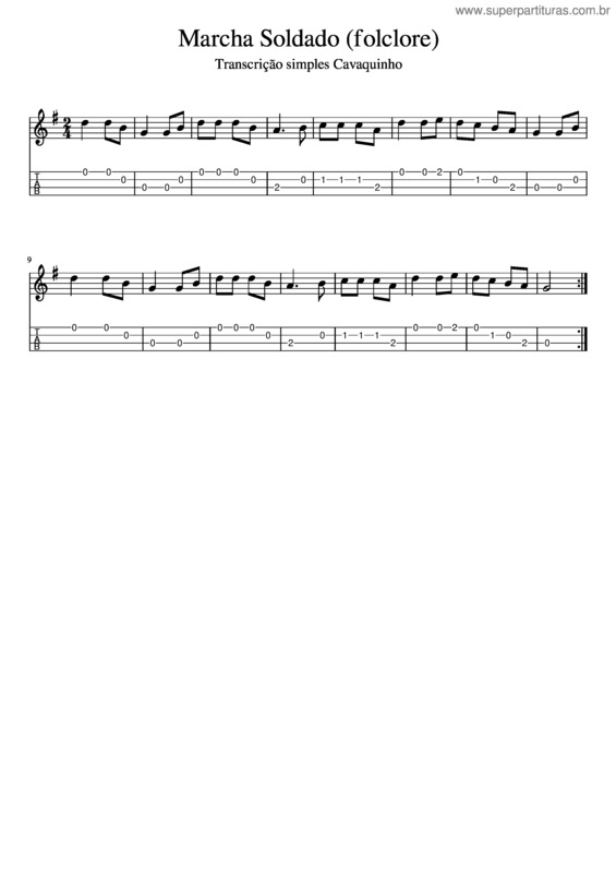 Partitura da música Marcha Soldado – Música Popular Tradicional Brasileira v.3