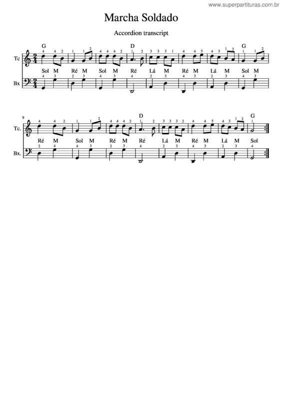 Partitura da música Marcha Soldado – Música Popular Tradicional Brasileira