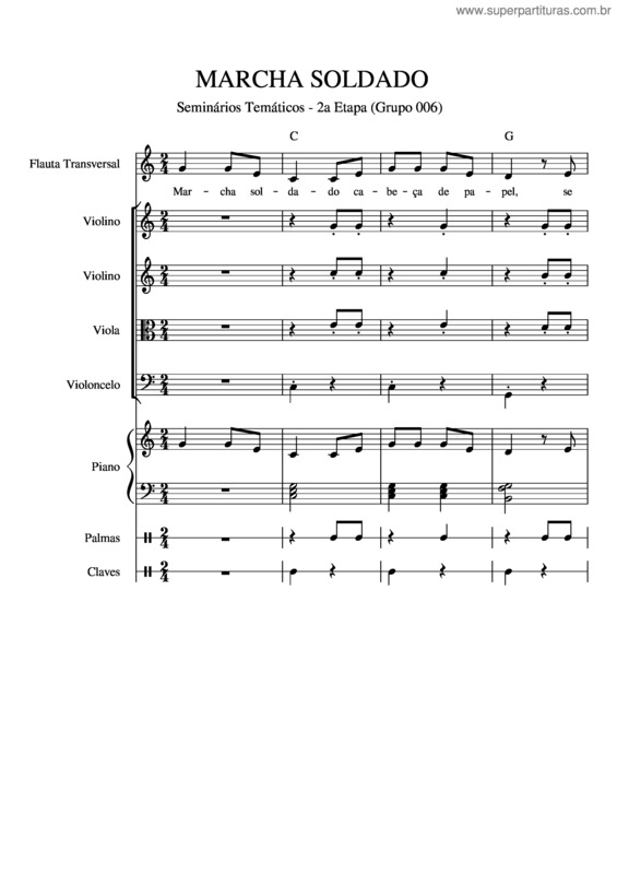 Partitura da música Marcha Soldado  1