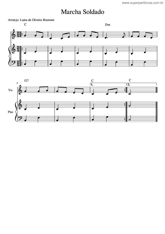 Partitura da música Marcha Soldado Escrita Correta Arranjos Did Ticos