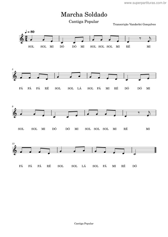 Partitura da música Marcha Soldado v.12