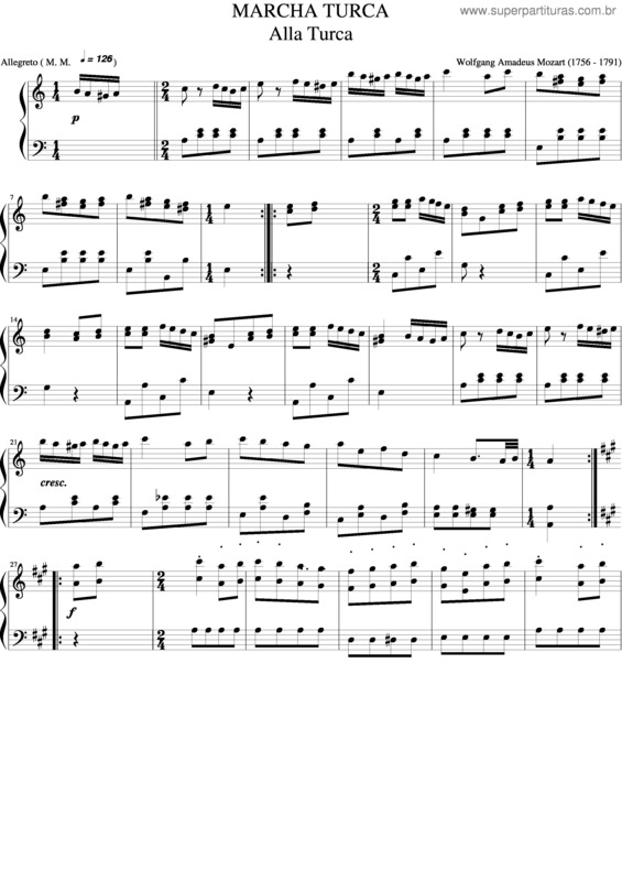 Partitura da música Marcha Turca v.4