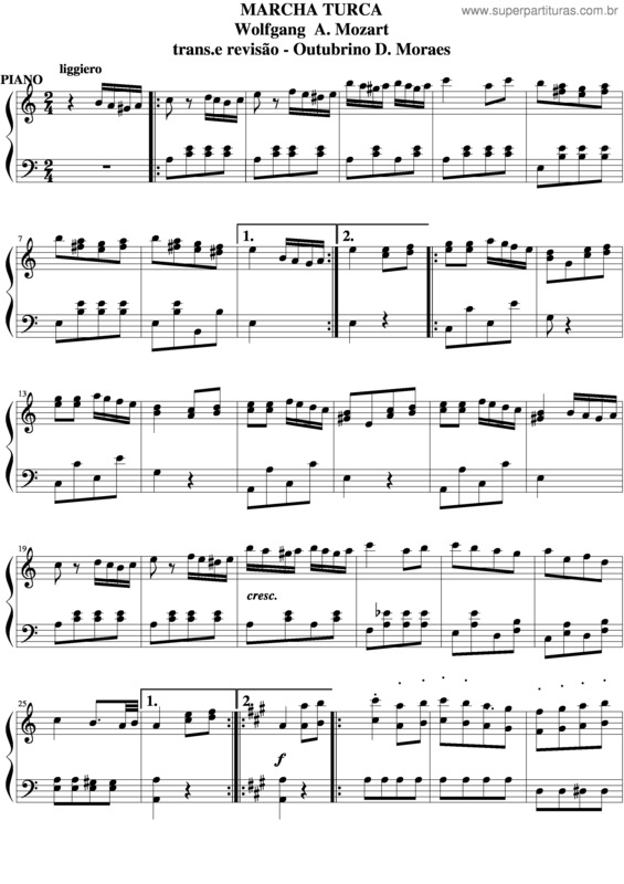 Partitura da música Marcha Turca v.7