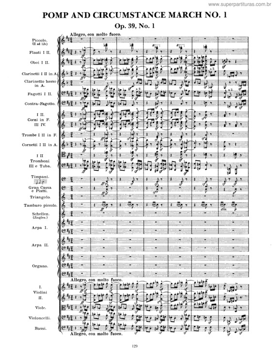 Partitura da música Marchas de Pompa e Circunstância