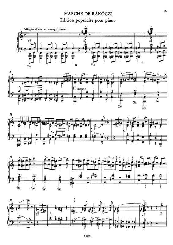 Partitura da música Marche De Rákóczy S.244c