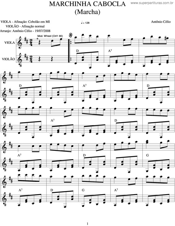 Partitura da música Marchinha Cabocla