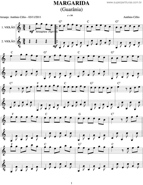 Partitura da música Margarida v.2