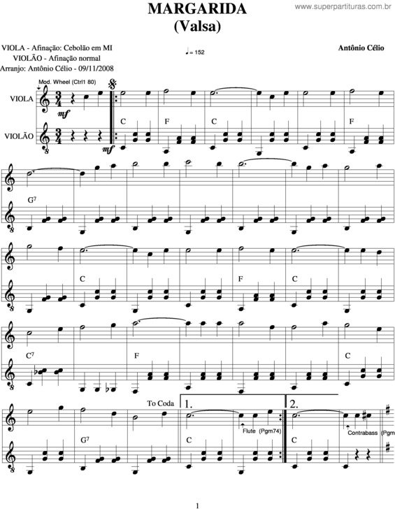 Partitura da música Margarida