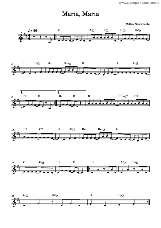 Partitura da música Maria, Maria – Milton Nascimento Maria, Maria