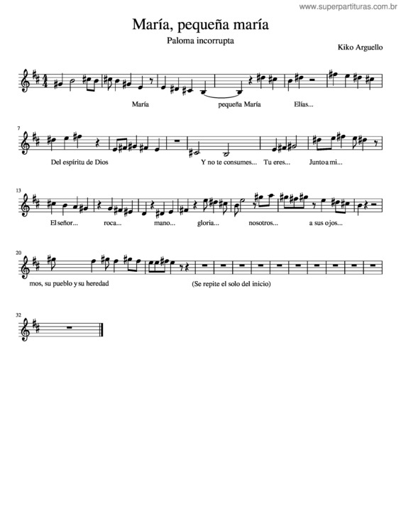 Partitura da música María, Pequeña María