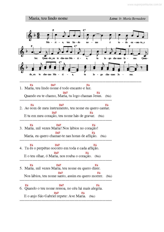 Partitura da música Maria, Teu Lindo Nome