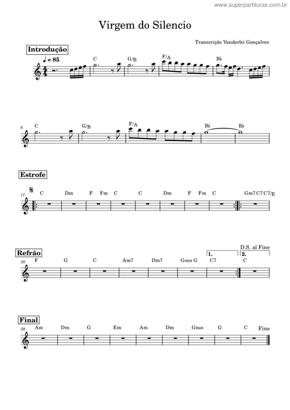 Partitura da música Maria, Virgem Do Silêncio – Danielle Semprini Virgem Do Silêncio – Musica Católica