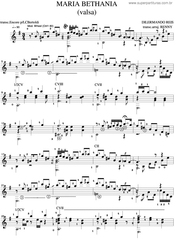 Partitura da música Maria Bethania 