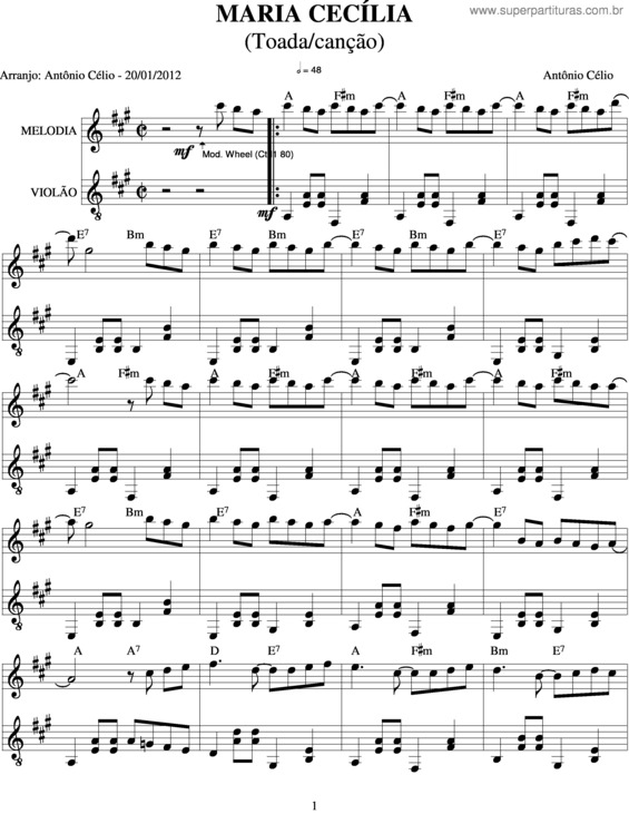 Partitura da música Maria Cecília v.2