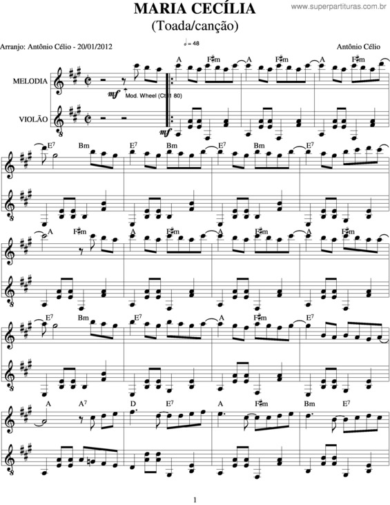 Partitura da música Maria Cecília v.2