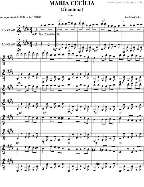 Partitura da música Maria Cecília v.3