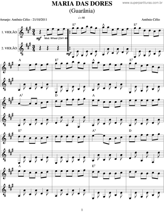 Partitura da música Maria Das Dores v.2