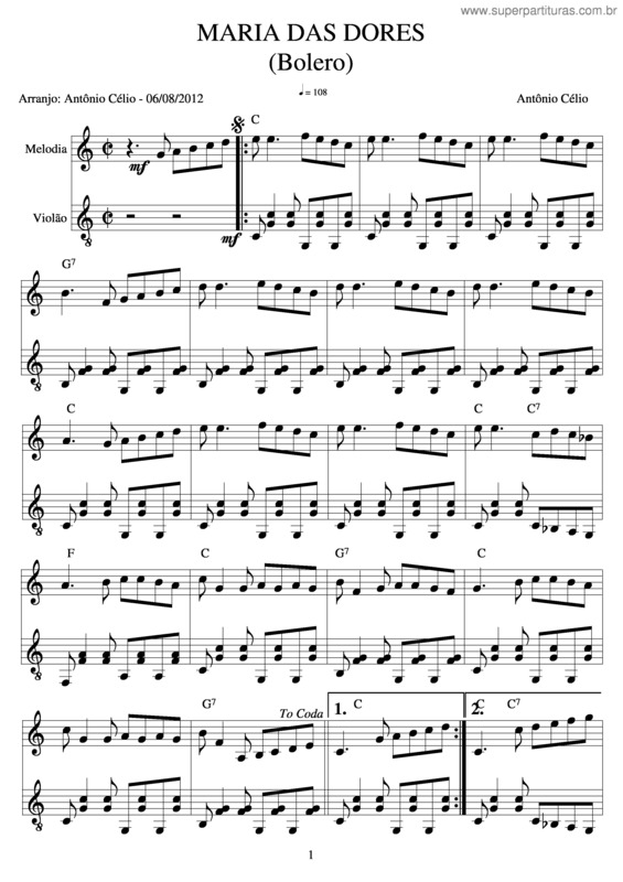 Partitura da música Maria Das Doresolero