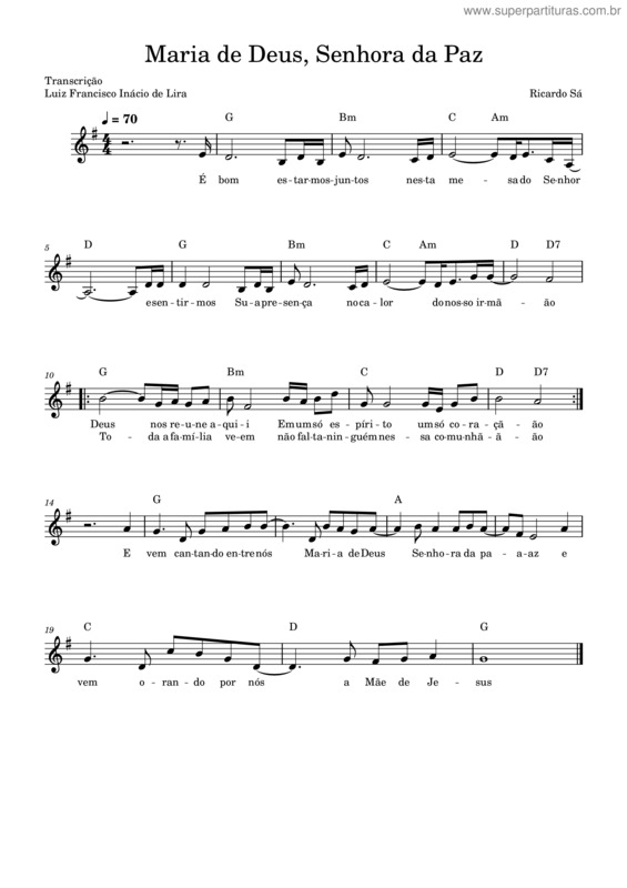 Partitura da música Maria De Deus, Senhora Da Paz