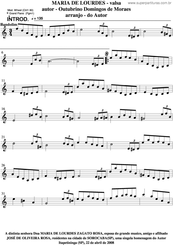 Partitura da música Maria De Lourdes v.5