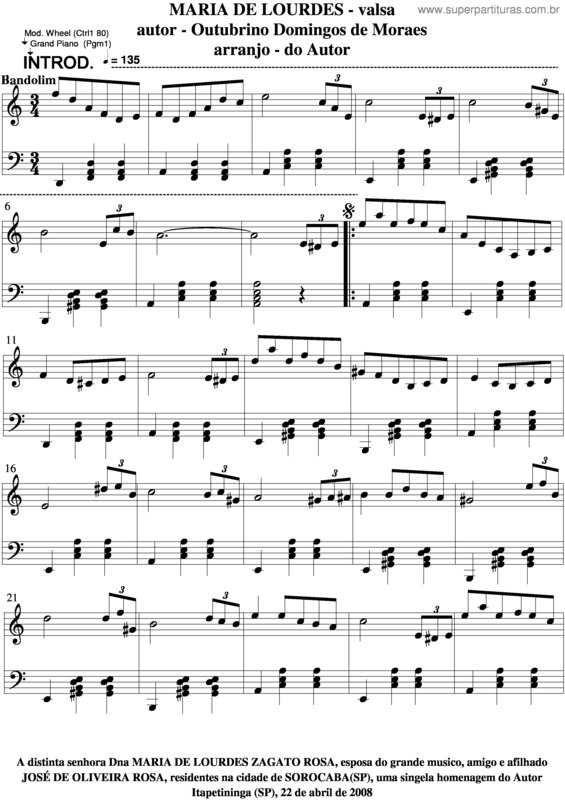 Partitura da música Maria De Lourdes v.6