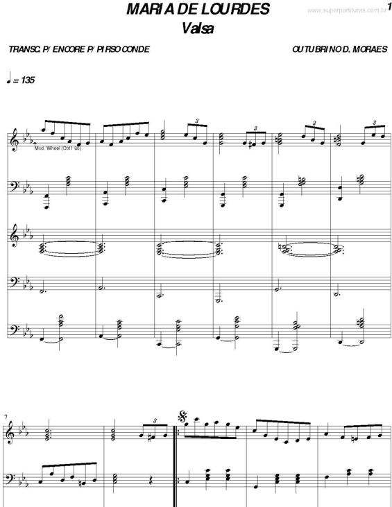 Partitura da música Maria de Lourdes