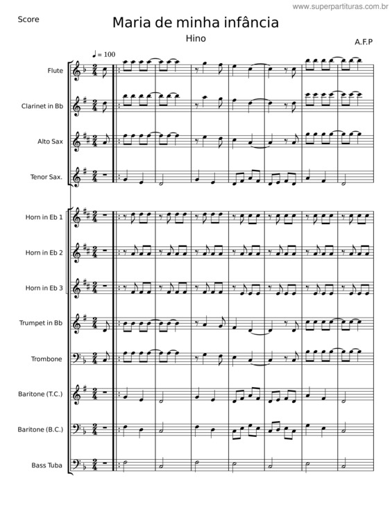 Partitura da música Maria De Minha Infância – A. F. P