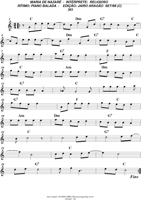 Partitura da música Maria de Nazaré v.2