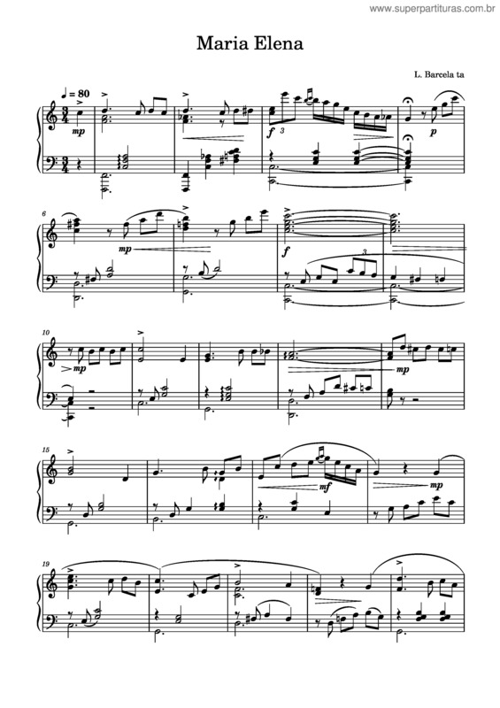 Partitura da música Maria Elena – Lorenzo Barcelata, Los Indios Trabajaras