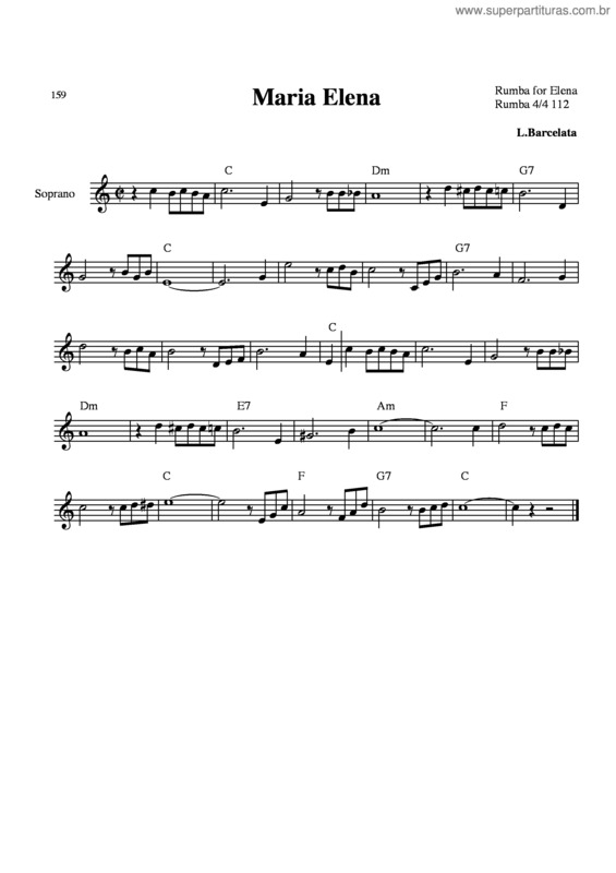 Partitura da música Maria Elena (Rumba)