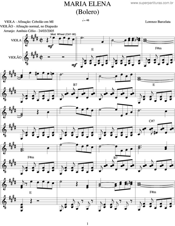 Partitura da música Maria Elena v.3