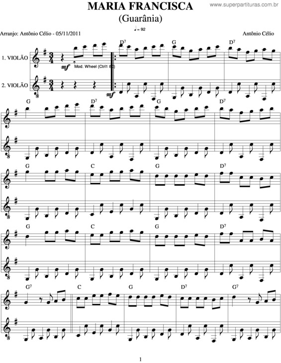 Partitura da música Maria Francisca v.2
